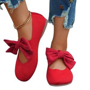 Red Bow Fabric Ballet Flats Size 40/8.5 Holiday Slip On Dress up or down